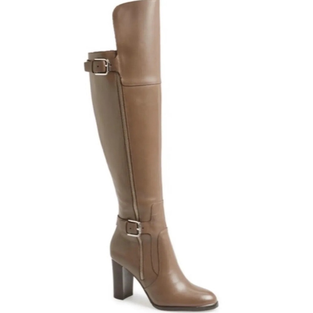 DONALD J PLINER Women’s Taupe “Quinto”Leather Over-The-Knee Heel Boot Size 9